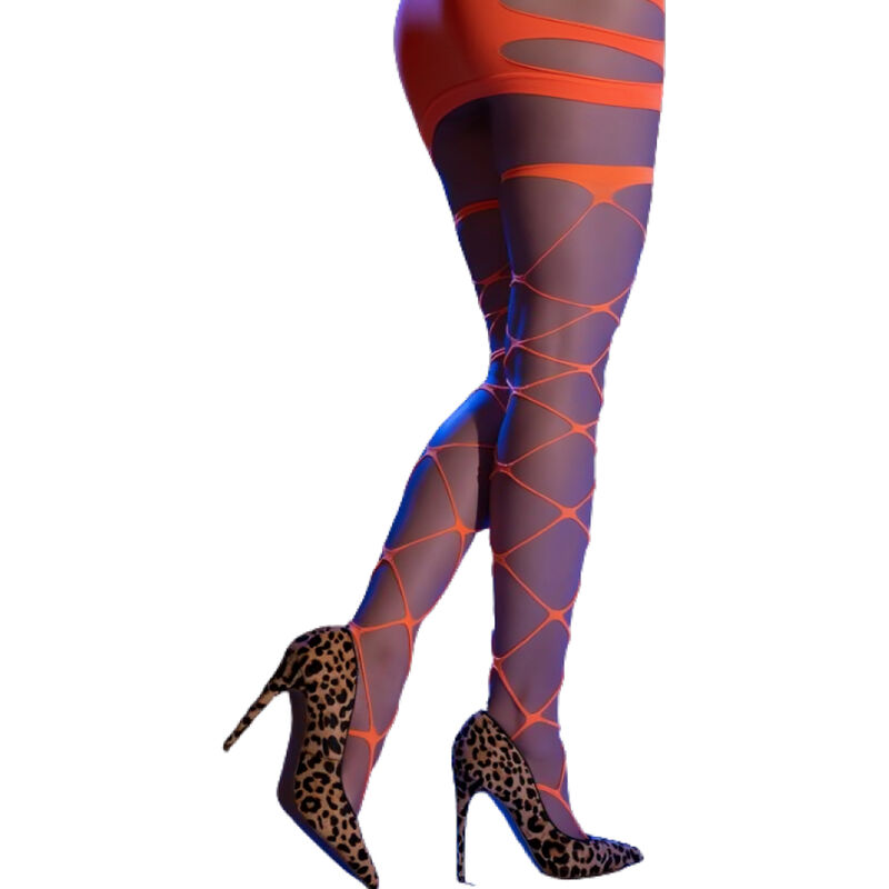 Collants cabaret à grands œillets orange — CHILIROSE ACCESORIES