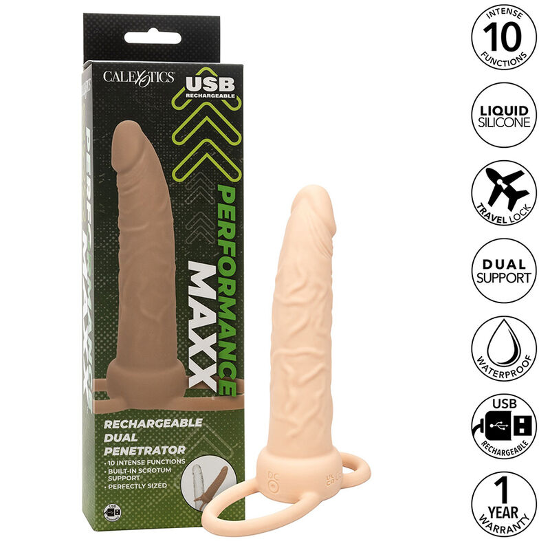 Double pénétrateur vibrant rechargeable Performance Maxx teint clair — Calexotics