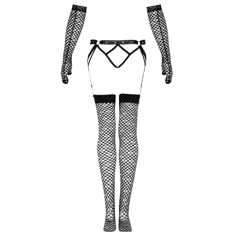 Schwarzes Spitzen-Korsett-Set mit Strümpfen und Handschuhen — LIVCO CORSETTI SETS