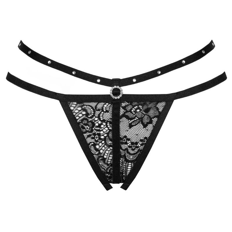 String nomade en dentelle noire sans entrejambe — LIVCO CORSETTI PANTIES
