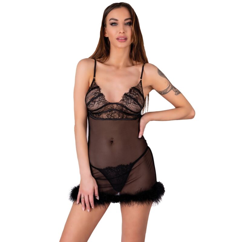 Ensemble babydoll et string en maille noire — LIVCO CORSETTI SETS