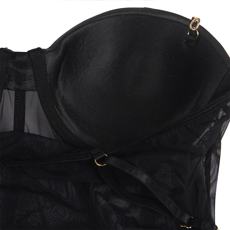 Body noir à brides chaînes et transparences — SUBBLIME BODIES