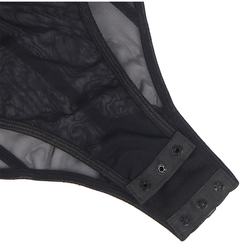 Body noir à brides chaînes et transparences — SUBBLIME BODIES
