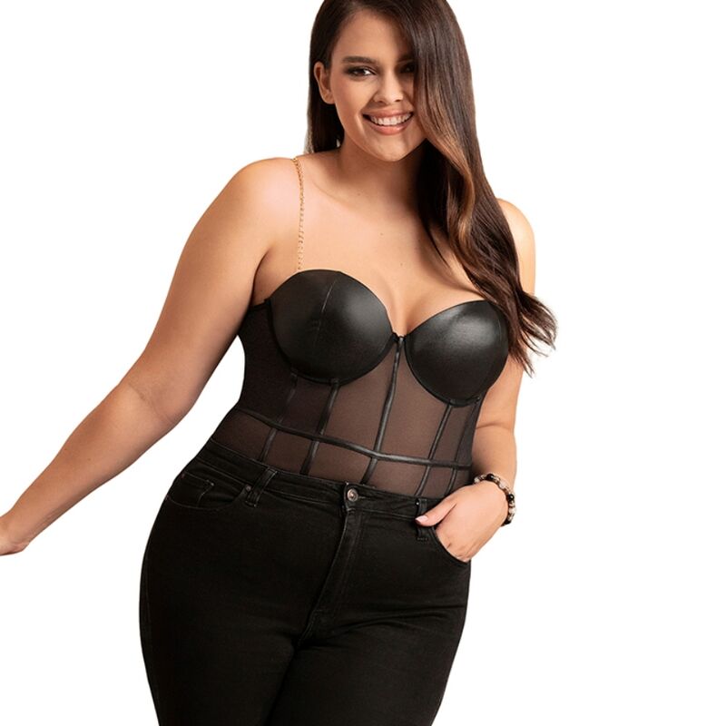 Body noir transparent à bretelles chaîne — SUBBLIME BODIES