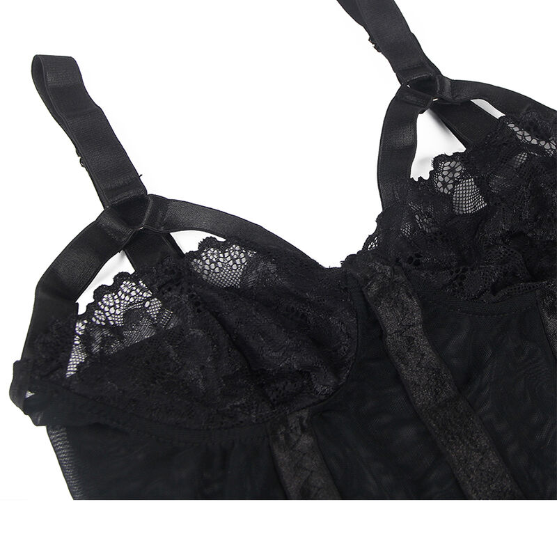 Teddy en dentelle avec jarretière intégrée et détail poitrine noir — SUBBLIME BODIES