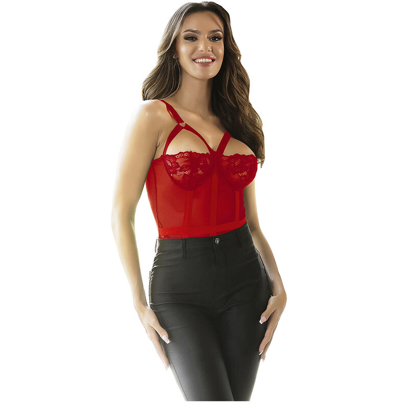 Teddy sexy en dentelle avec jarretière rouge — SUBBLIME BODIES