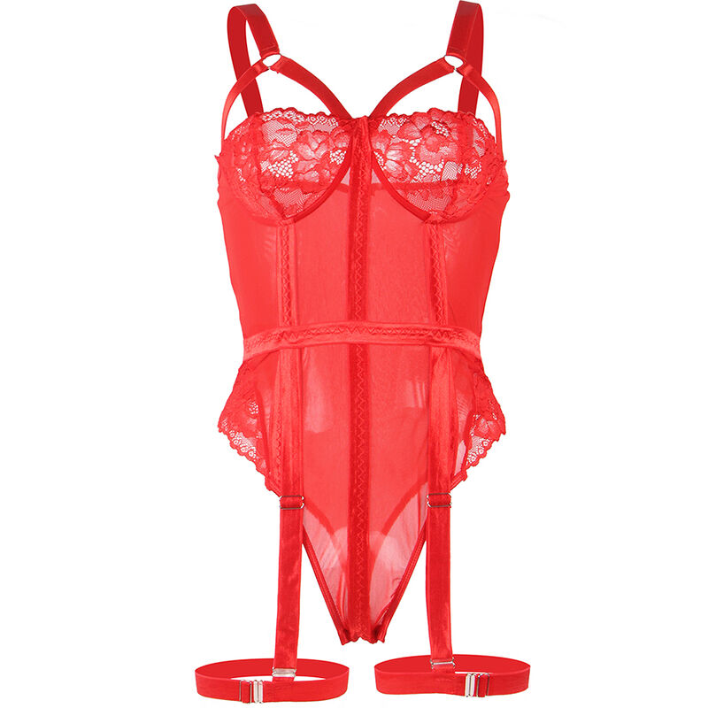 Teddy sexy en dentelle avec jarretière rouge — SUBBLIME BODIES