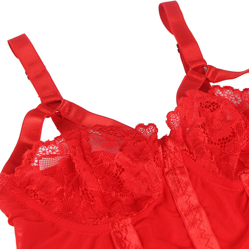 Teddy sexy en dentelle avec jarretière rouge — SUBBLIME BODIES