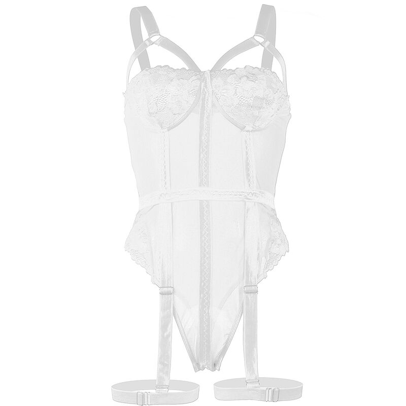 Teddy en dentelle blanche avec jarretière intégrée — SUBBLIME BODIES