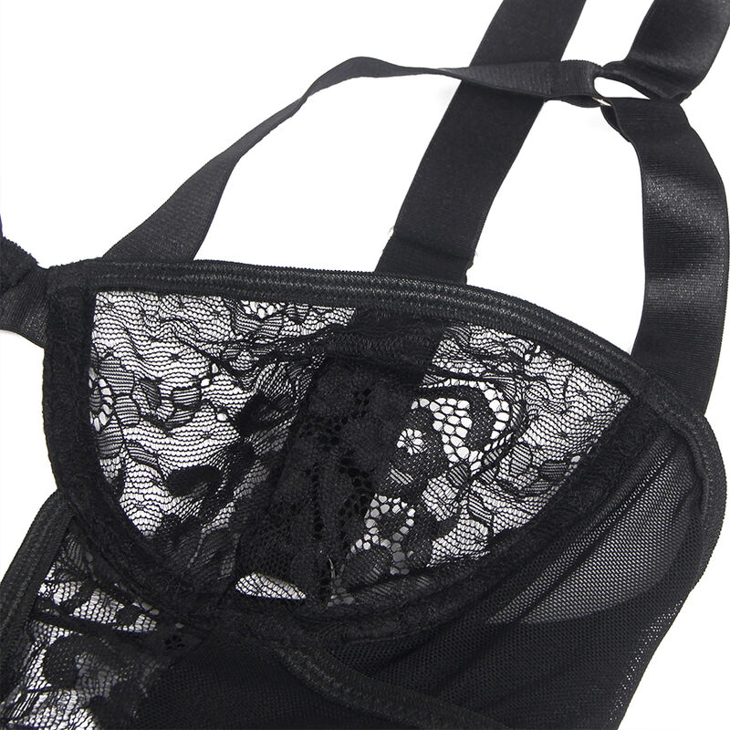 Teddy de renda com liga e tiras pretas — SUBBLIME BODIES