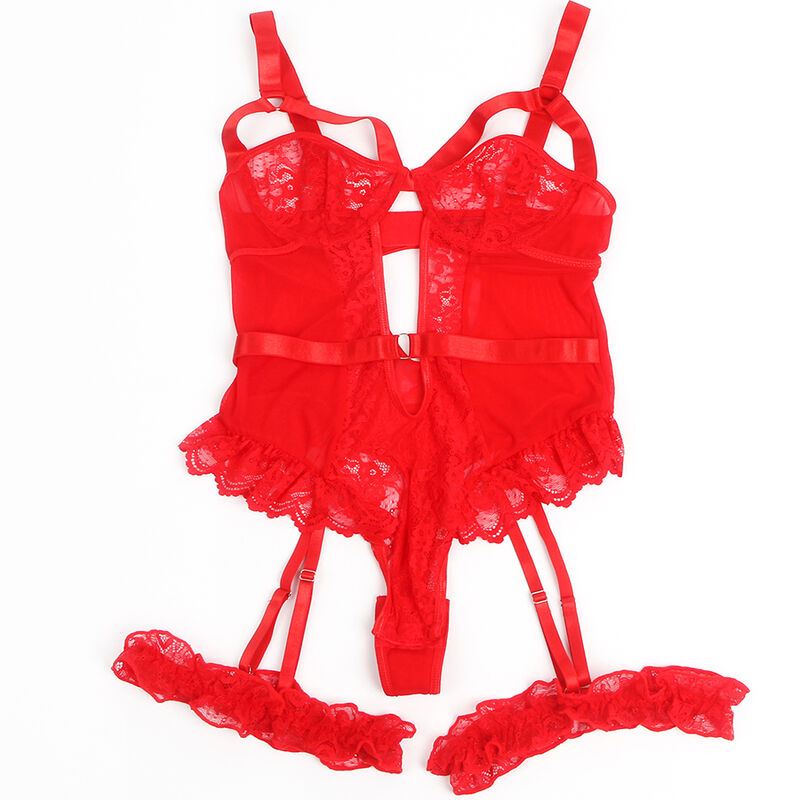 Red Lace Teddy with Garter Belt and Leg Rings — SUBBLIME BODIES