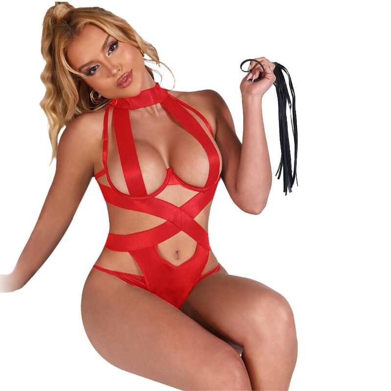 Body licou sexy avec harnais rouge — SUBBLIME BODIES