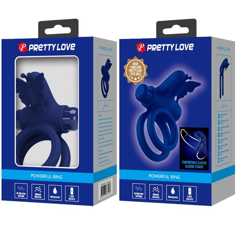 Double anneau vibrant papillon avec stimulateur — PRETTY LOVE MALE