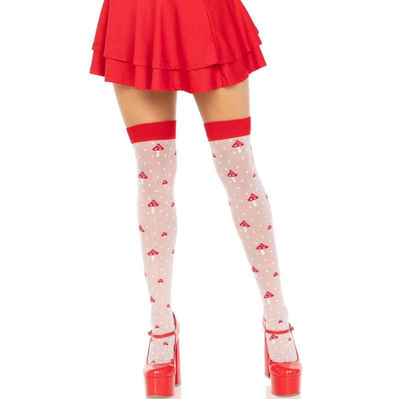 Bas cuissardes à pois et champignons rouge et blanc — LEG AVENUE HOSIERY