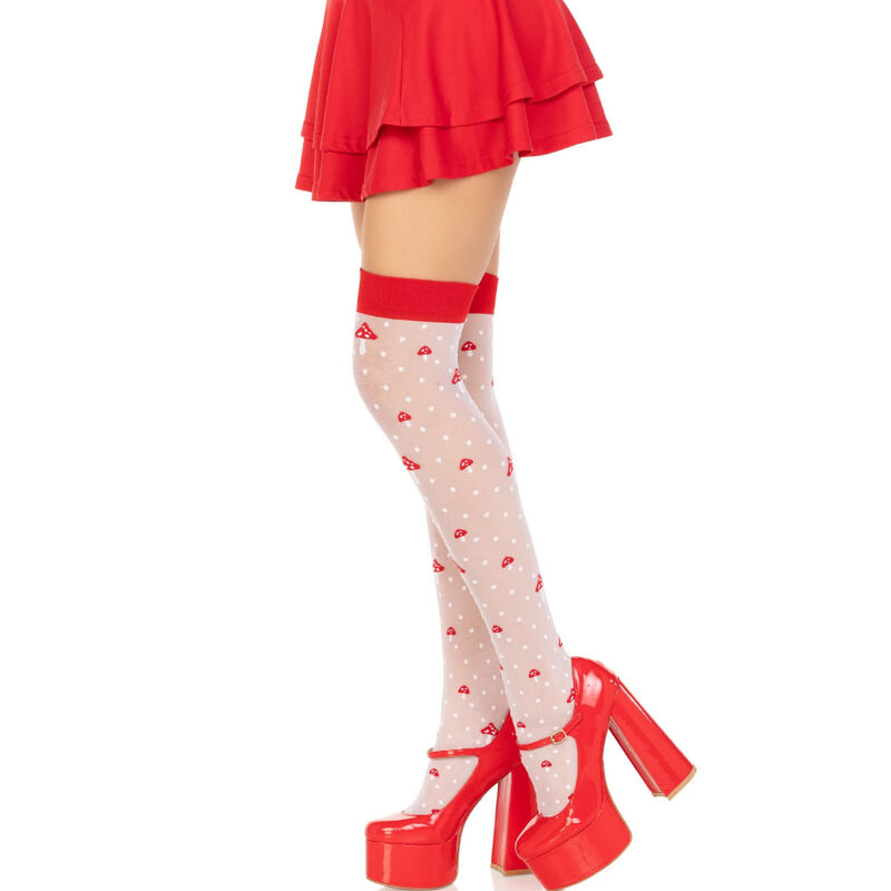 Bas cuissardes à pois et champignons rouge et blanc — LEG AVENUE HOSIERY