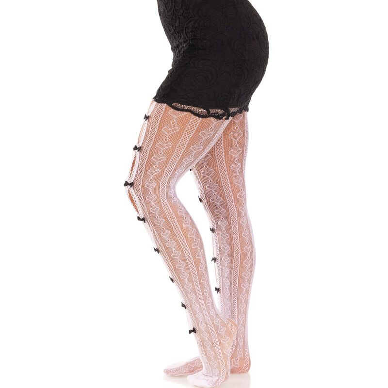Bas résille avec découpes cœur et nœuds blancs — LEG AVENUE HOSIERY