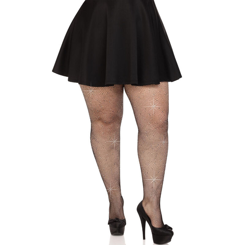 Bas résille cristallisé strass noir grande taille — LEG AVENUE HOSIERY