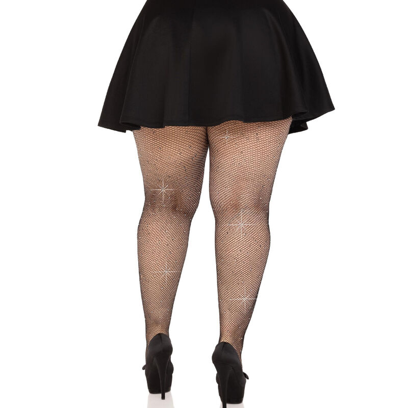 Bas résille cristallisé strass noir grande taille — LEG AVENUE HOSIERY