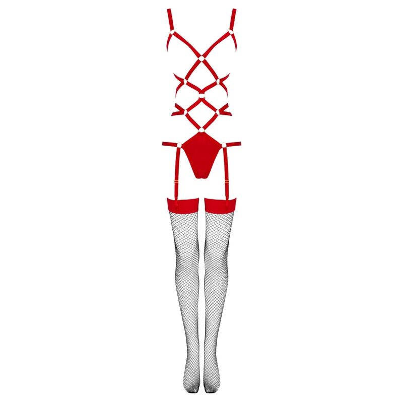 Ensemble lingerie body et bas rouges Thiara — LIVCO CORSETTI SETS