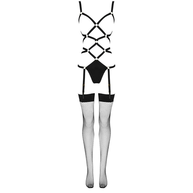 Ensemble Thiara body et bas noirs résille — LIVCO CORSETTI SETS