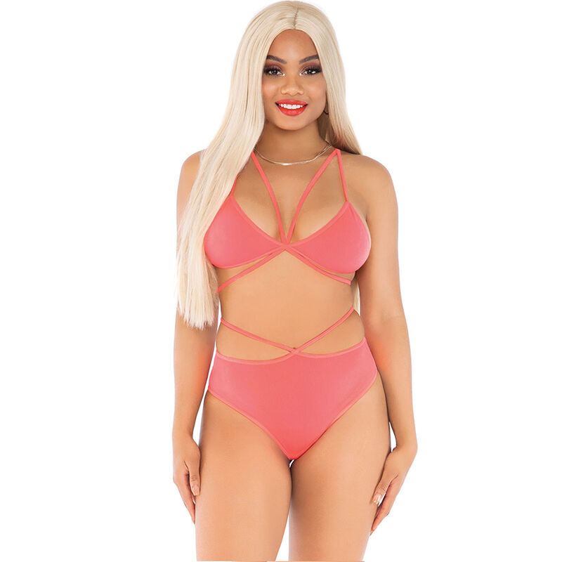 Ensemble haut et culotte corail à bretelles — LEG AVENUE SETS