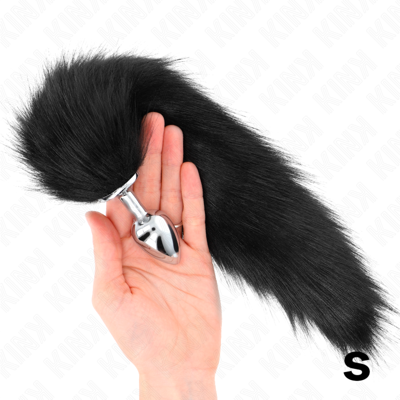 Plug anal taille S (7 x 3 cm) avec queue synthétique noire 40 cm — KINK PLEASURE PLUGS