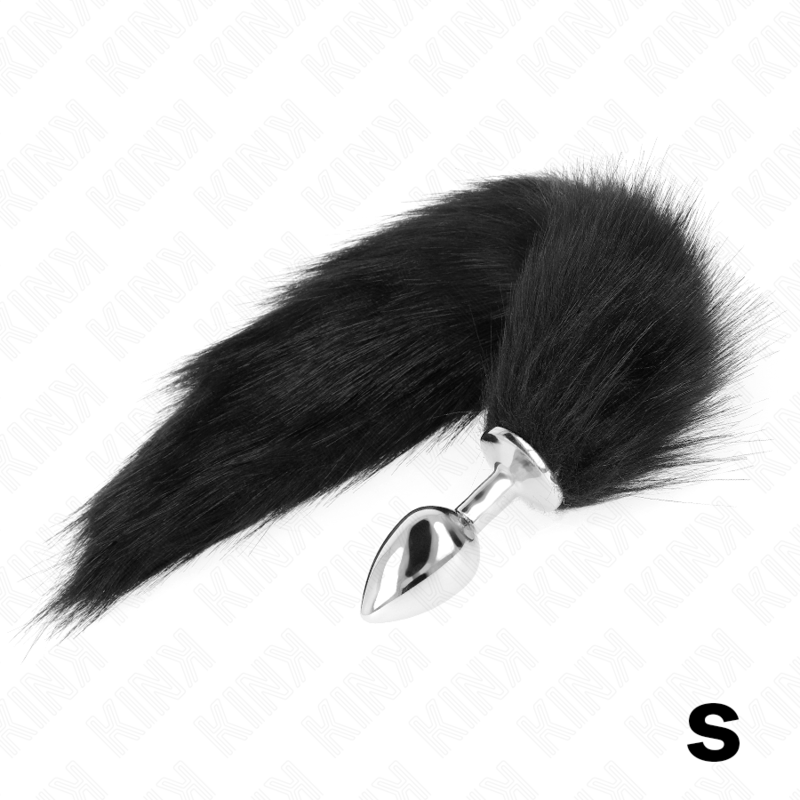 Plug anal taille S (7 x 3 cm) avec queue synthétique noire 40 cm — KINK PLEASURE PLUGS
