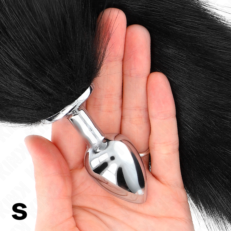 Plug anal taille S (7 x 3 cm) avec queue synthétique noire 40 cm — KINK PLEASURE PLUGS