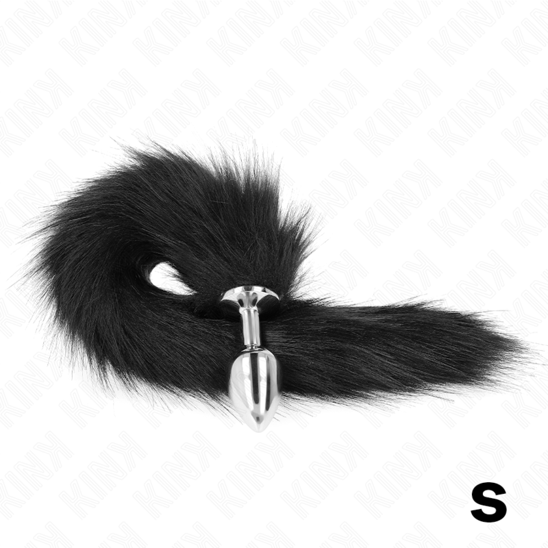 Plug anal taille S (7 x 3 cm) avec queue synthétique noire 40 cm — KINK PLEASURE PLUGS