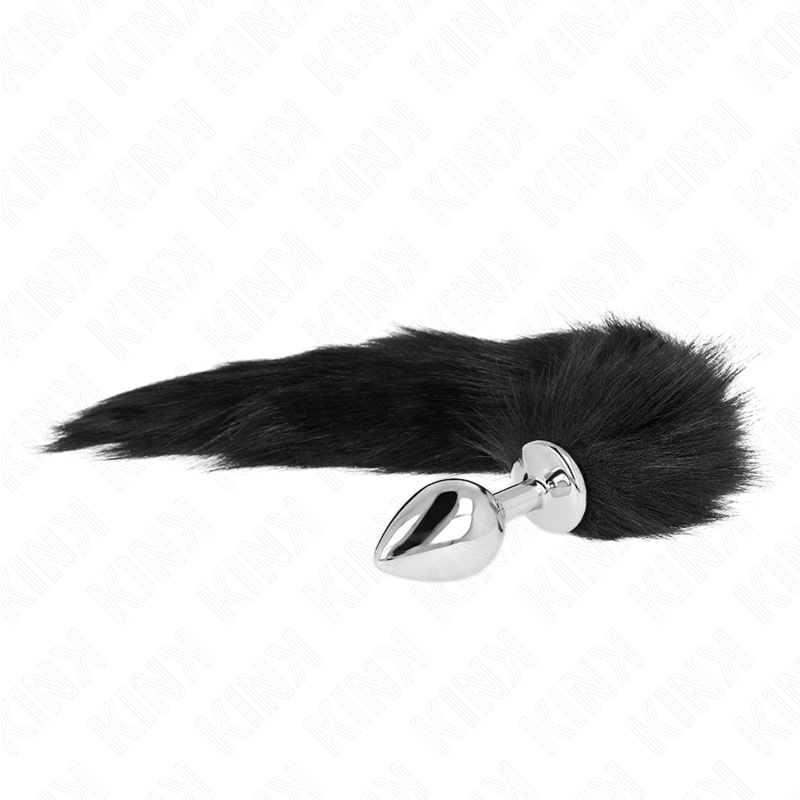 Plug anal taille M avec queue synthétique noire 40 cm — KINK PLEASURE PLUGS