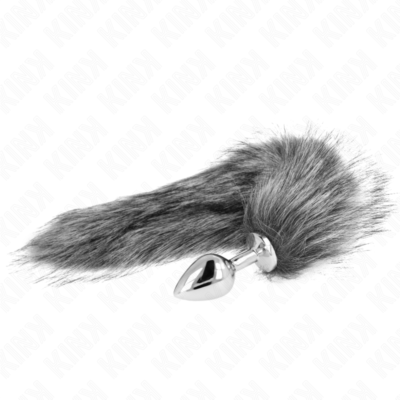 Plug anal taille M avec queue synthétique gris — KINK PLEASURE PLUGS