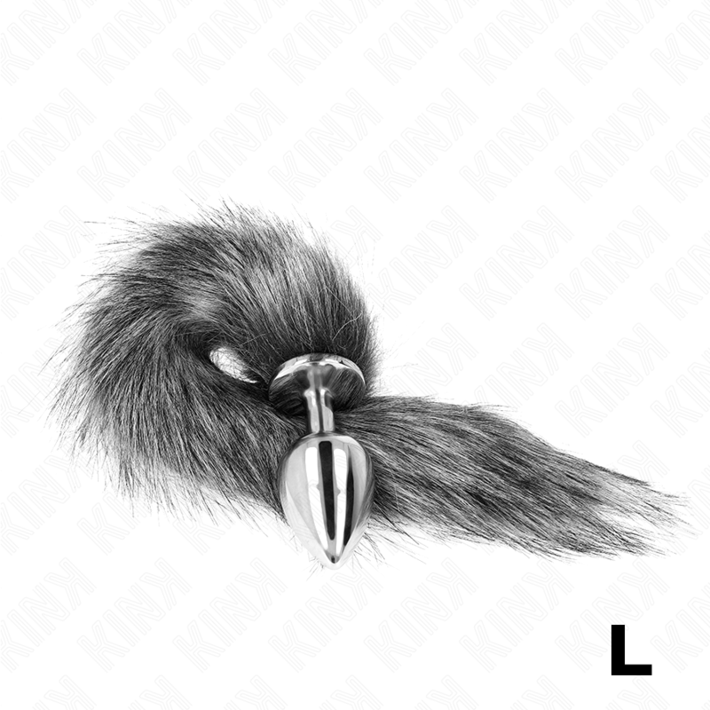 Plug anal taille L avec queue synthétique gris — KINK PLEASURE PLUGS