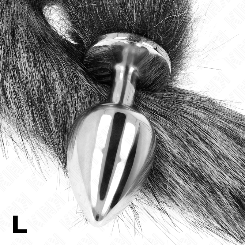 Plug anal taille L avec queue synthétique gris — KINK PLEASURE PLUGS