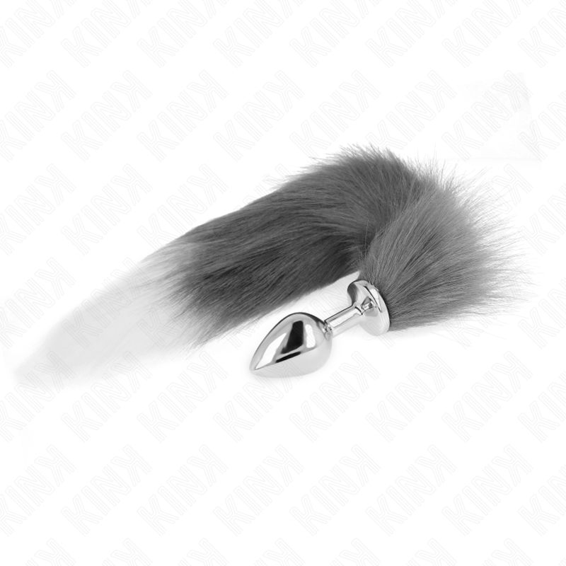 Plug anal taille moyenne avec queue synthétique gris et blanc — KINK PLEASURE PLUGS