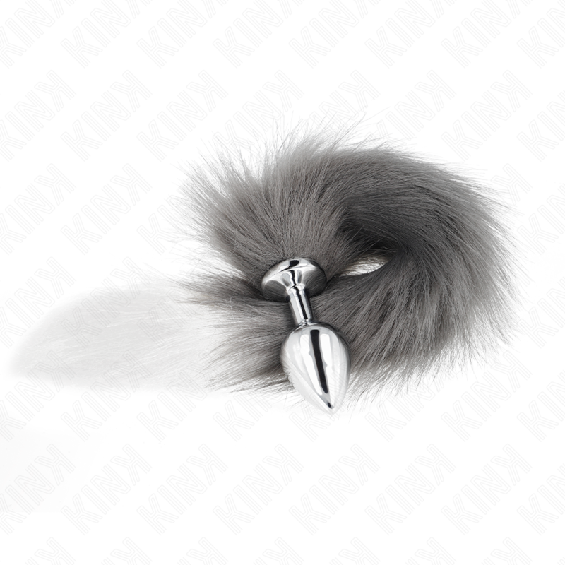 Plug anal taille moyenne avec queue synthétique gris et blanc — KINK PLEASURE PLUGS