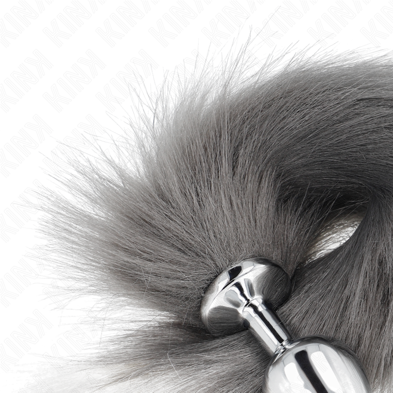 Plug anal taille moyenne avec queue synthétique gris et blanc — KINK PLEASURE PLUGS