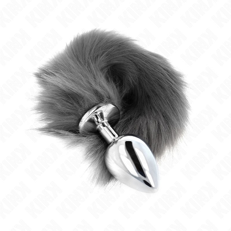 Plug anal largeur généreuse avec queue synthétique gris et blanc — KINK PLEASURE PLUGS