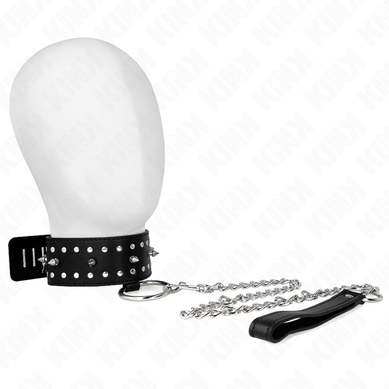 Collier de soumission ajustable avec laisse et clous argentés — KINK COLLAR & GAG