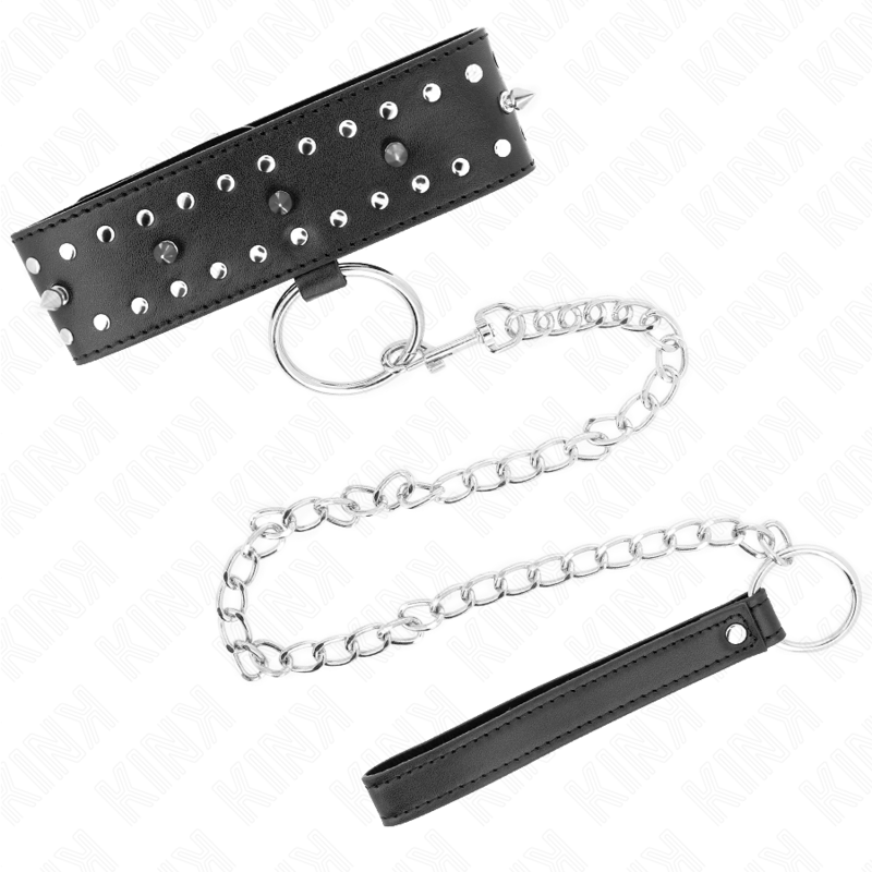 Collier de soumission ajustable avec laisse et clous argentés — KINK COLLAR & GAG