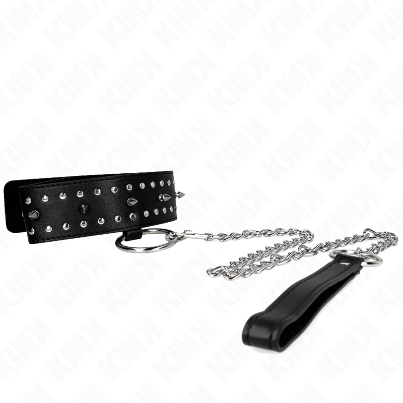 Collier de soumission ajustable avec laisse et clous argentés — KINK COLLAR & GAG