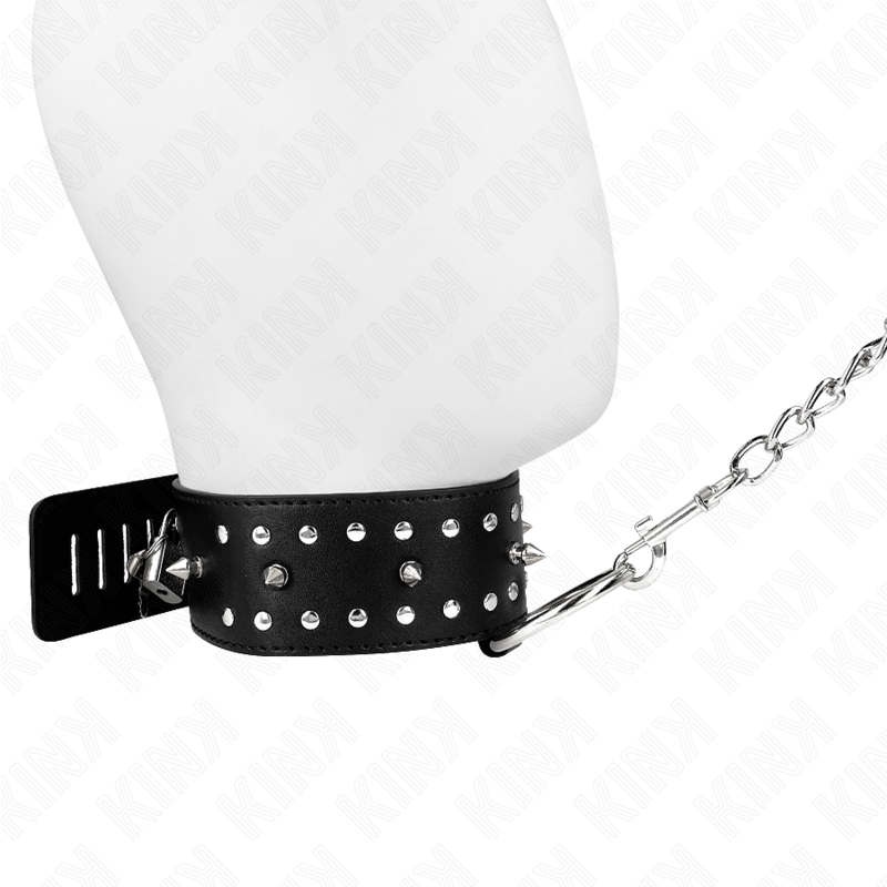 Collier de soumission ajustable avec laisse et clous argentés — KINK COLLAR & GAG