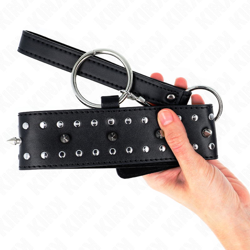 Collier de soumission ajustable avec laisse et clous argentés — KINK COLLAR & GAG