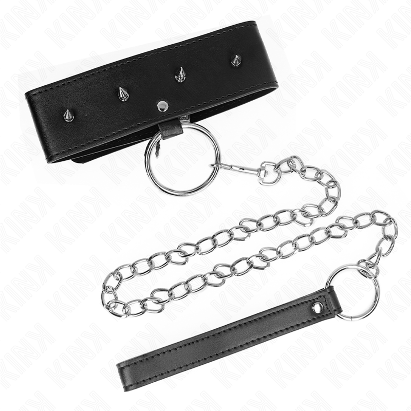 Collier avec laisse à clous argentés réglable — KINK COLLAR & GAG