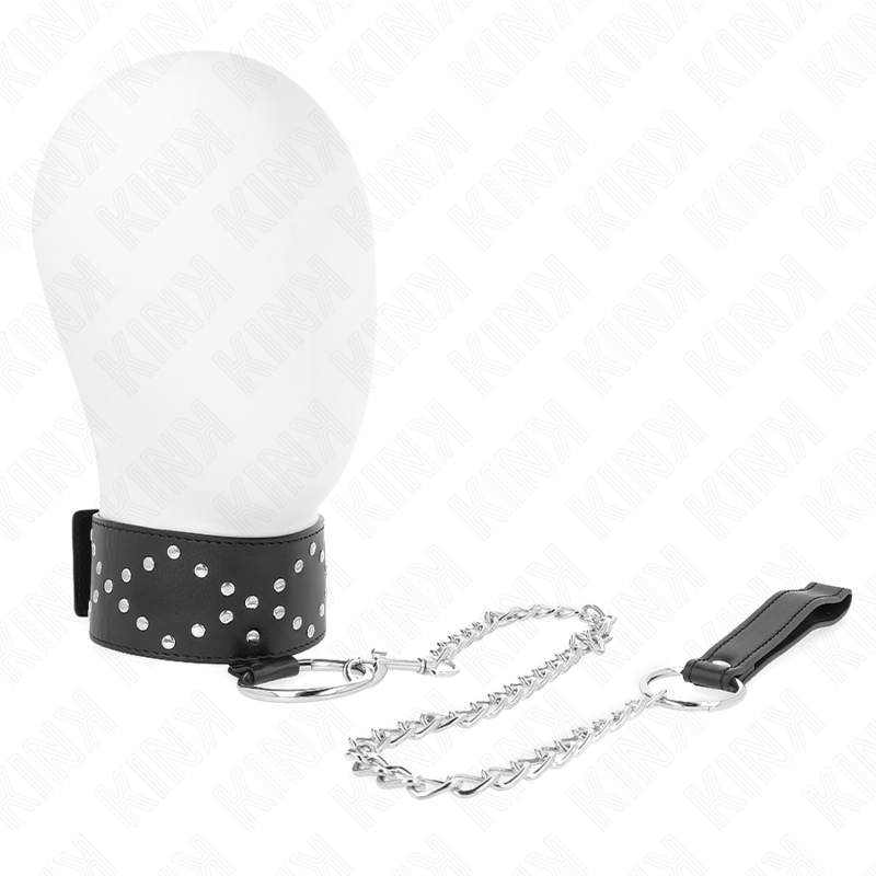 Collier de soumission réglable avec laisse et clous argentés — KINK COLLAR & GAG