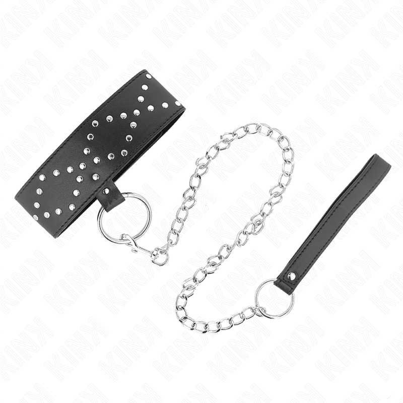 Collier de soumission réglable avec laisse et clous argentés — KINK COLLAR & GAG