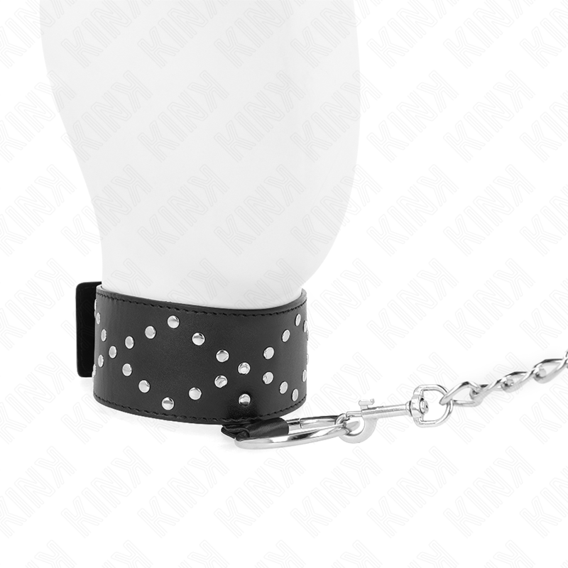 Collier de soumission réglable avec laisse et clous argentés — KINK COLLAR & GAG