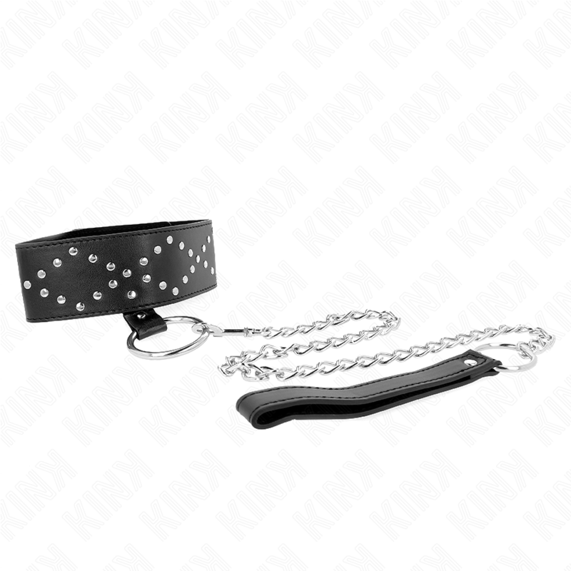 Collier de soumission réglable avec laisse et clous argentés — KINK COLLAR & GAG