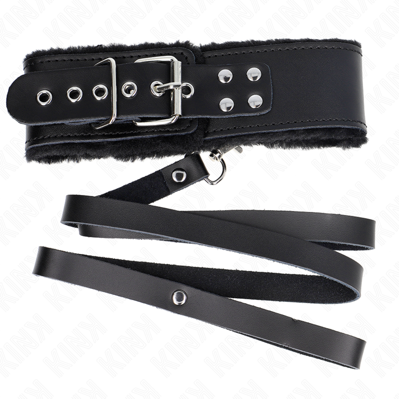 Conjunto de coleira, trela e pulseira de couro preto ajustável — KINK COLLAR & GAG
