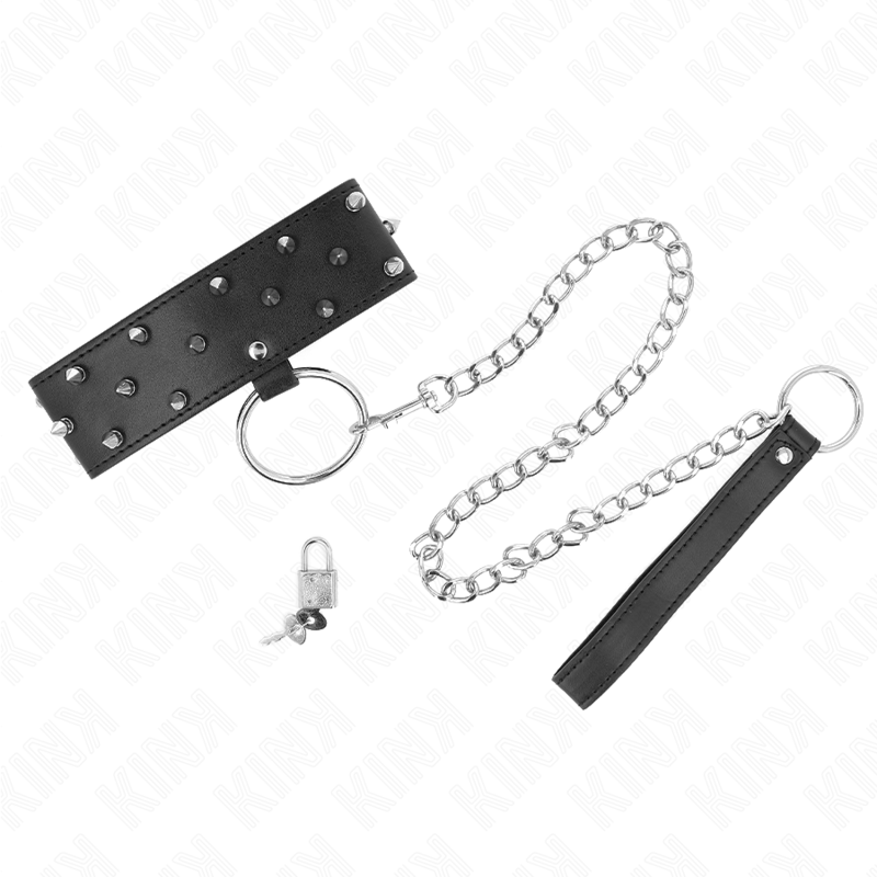 Collier de soumission avec laisse clouté argenté – KINK COLLAR & GAG