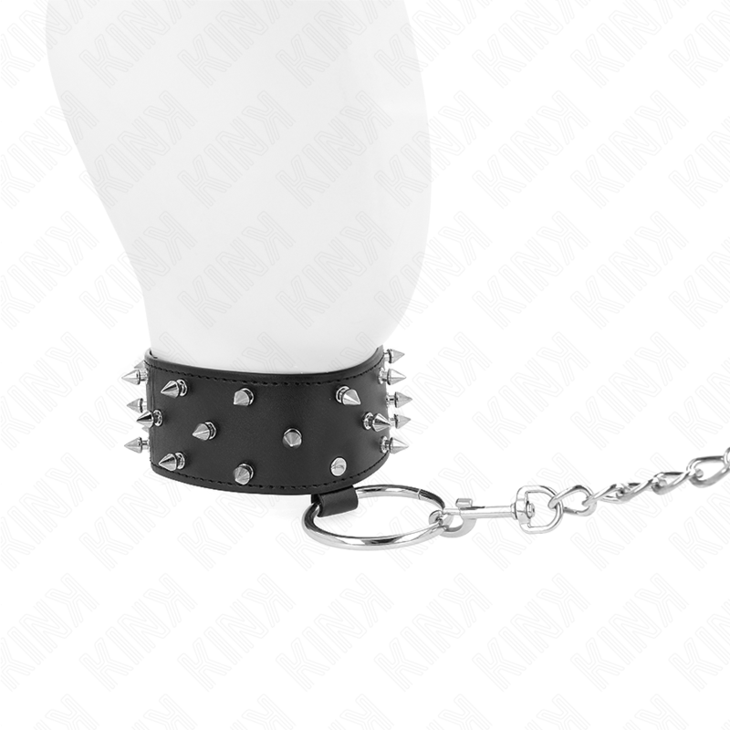 Collier de soumission avec laisse clouté argenté – KINK COLLAR & GAG